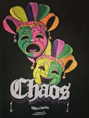 BKYS Chaos Worldwide Jester Mask Graphic T-Shirt Black Medium Streetwear Urban